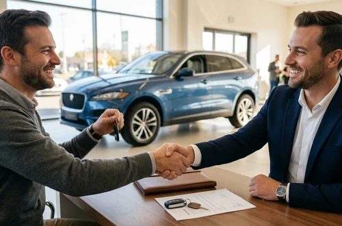 Happy borrower receiving car keys
